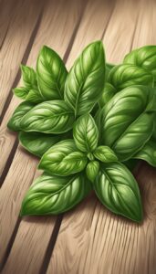 basil plant leaves on kitchen table background aesthetic illustration wallpaper 3