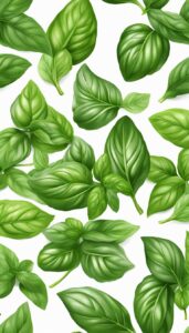 basil plant leaves on white light background aesthetic illustration wallpaper 3