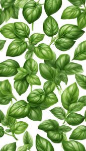 basil plant leaves on white light background aesthetic illustration wallpaper 4