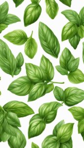 basil plant leaves on white light background aesthetic illustration wallpaper 7