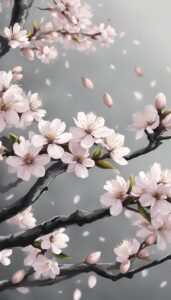 black and white monochrome almond tree blossom background illustration aesthetic wallpaper 3