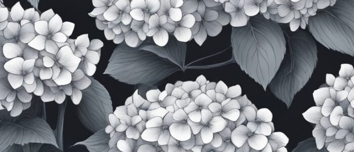 black and white monochrome hydrangea ortensia flower aesthetic background wallpaper illustration 2