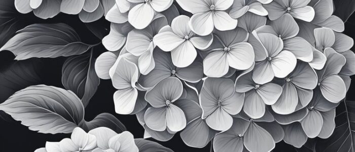 black and white monochrome hydrangea ortensia flower aesthetic background wallpaper illustration 3