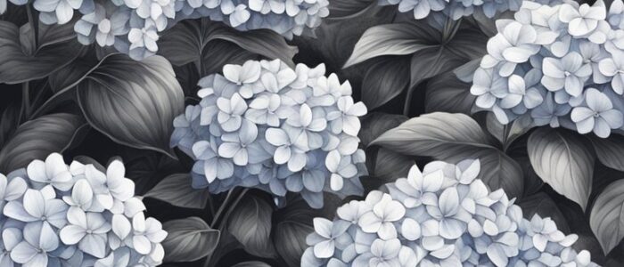 black and white monochrome hydrangea ortensia flower aesthetic background wallpaper illustration 4