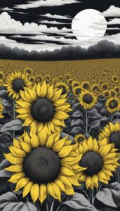 black and white monochrome sunflower background illustration aesthetic 2