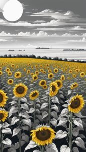 black and white monochrome sunflower background illustration aesthetic 3