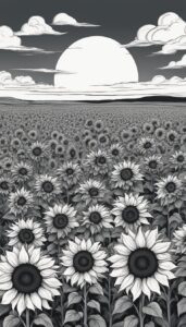 black and white monochrome sunflower background illustration aesthetic 4