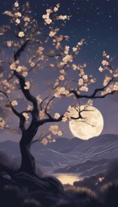 black dark almond tree blossom background illustration aesthetic wallpaper 2