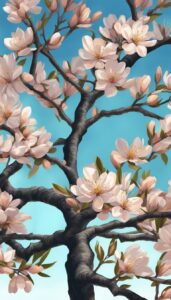 black dark almond tree blossom background illustration aesthetic wallpaper 4