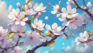 blue almond tree blossom background illustration aesthetic wallpaper 1