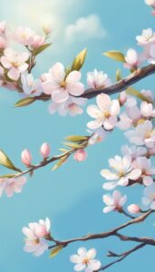 blue almond tree blossom background illustration aesthetic wallpaper 2