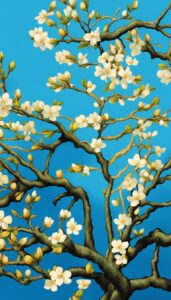 blue almond tree blossom background illustration aesthetic wallpaper 3