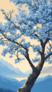 blue almond tree blossom background illustration aesthetic wallpaper 4