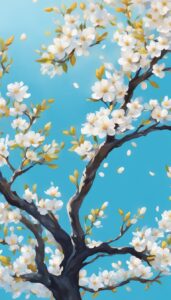 blue almond tree blossom background illustration aesthetic wallpaper 5