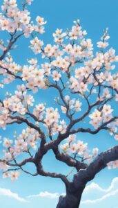 blue almond tree blossom background illustration aesthetic wallpaper 6