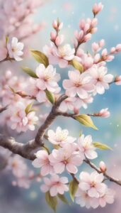 blue almond tree blossom background illustration aesthetic wallpaper 7