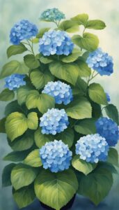 blue hydrangea hortensia plant in pot illustration idea 2