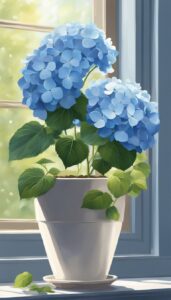 blue hydrangea hortensia plant in pot illustration idea 3