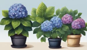 dark hydrangea hortensia plant in pot illustration idea 1