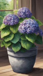 dark hydrangea hortensia plant in pot illustration idea 2