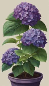 dark hydrangea hortensia plant in pot illustration idea 3