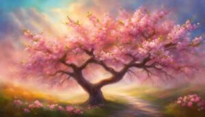 fantasy garden art almond tree blossom background illustration aesthetic wallpaper 1