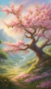 fantasy garden art almond tree blossom background illustration aesthetic wallpaper 4