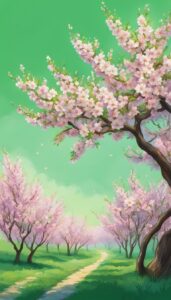 green almond tree blossom background illustration aesthetic wallpaper 2