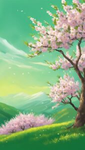 green almond tree blossom background illustration aesthetic wallpaper 3