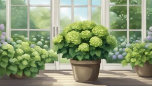 green hydrangea hortensia plant in pot illustration idea 1