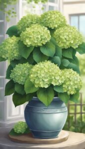 green hydrangea hortensia plant in pot illustration idea 2