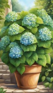 green hydrangea hortensia plant in pot illustration idea 3