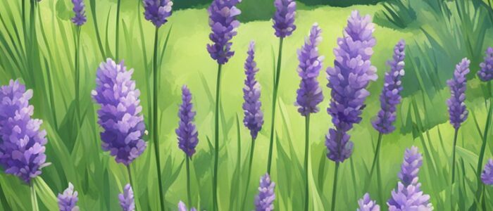 green lavender plants flowers background wallpaper aesthetic illustration 4