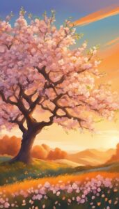 orange almond tree blossom background illustration aesthetic wallpaper 3