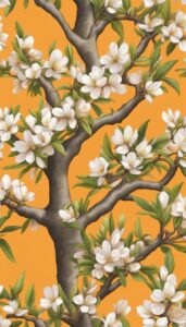 orange almond tree blossom background illustration aesthetic wallpaper 4