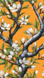 orange almond tree blossom background illustration aesthetic wallpaper 5