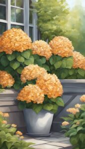 orange hydrangea hortensia plant in pot illustration idea 2