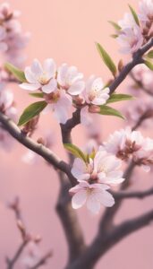 pink almond tree blossom background illustration aesthetic wallpaper 3