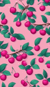 pink cherry fruit pattern background wallpaper aesthetic illustration 3