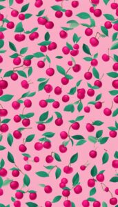 pink cherry fruit pattern background wallpaper aesthetic illustration 4