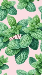 pink mint plant background aesthetic illustration wallpaper 2