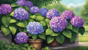 purple hydrangea hortensia plant in pot illustration idea 1