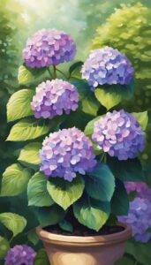 purple hydrangea hortensia plant in pot illustration idea 2