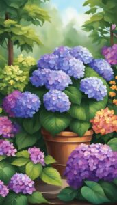 purple hydrangea hortensia plant in pot illustration idea 3