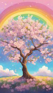 rainbow colored almond tree blossom background illustration aesthetic wallpaper 2