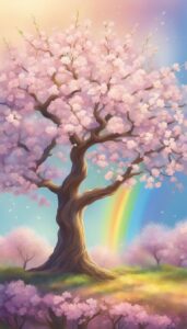 rainbow colored almond tree blossom background illustration aesthetic wallpaper 3