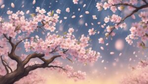 raining almond tree blossom background illustration aesthetic wallpaper 1