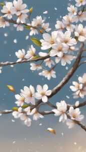 raining almond tree blossom background illustration aesthetic wallpaper 3