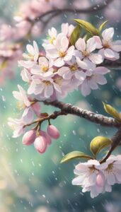 raining almond tree blossom background illustration aesthetic wallpaper 4