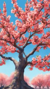 red almond tree blossom background illustration aesthetic wallpaper 2